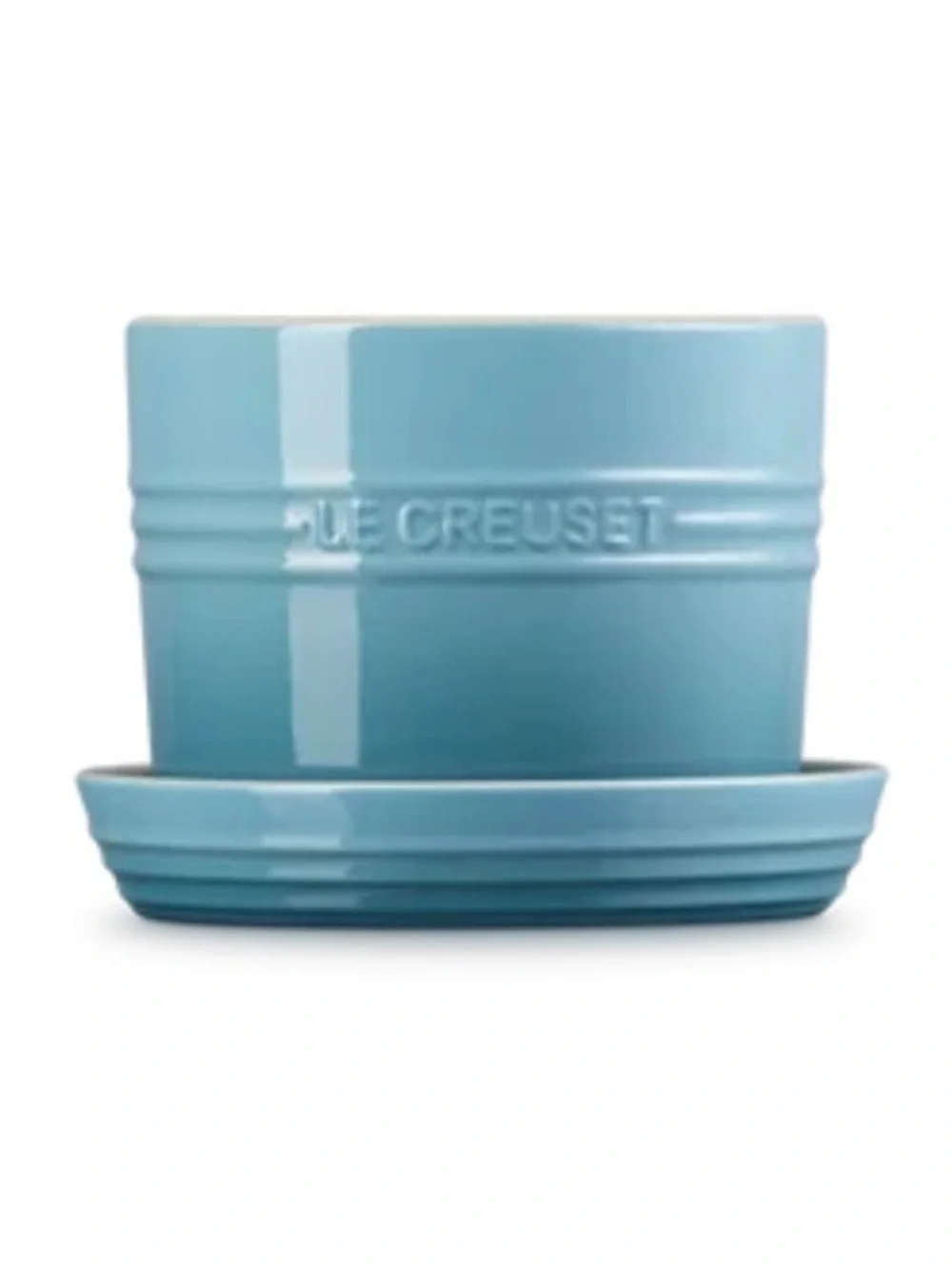 NWT Le Creuset Carribean Blue Stoneware Planter with Saucer
